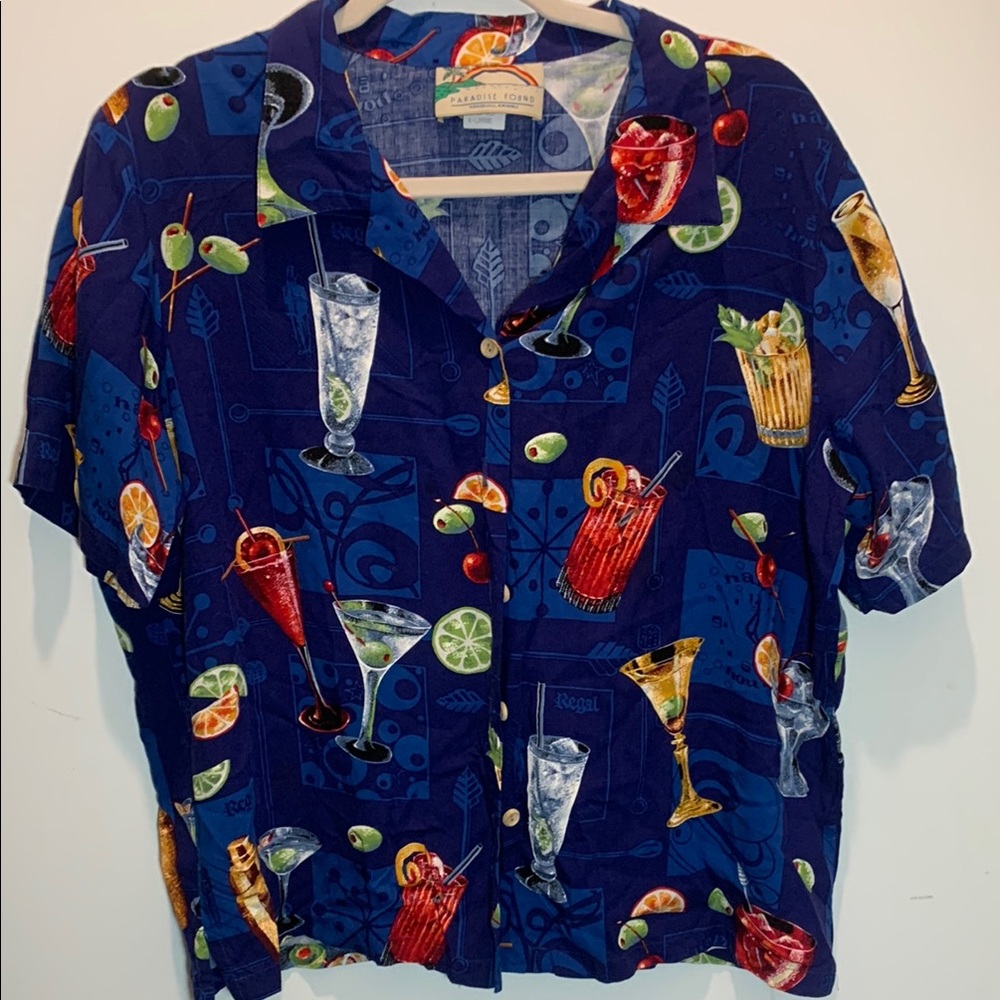 Fun!  Blue Cocktail Print Women's Hawaiian Shirt